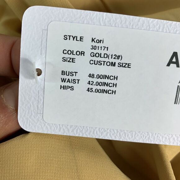 AZAZIE Women Gold Chiffon Tank Maxi Fit & Flare Prom Bridesmaid Dress Sz C Large - Picture 11 of 12